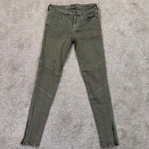 American Eagle Super Stretch Moto Jeggings Olive Green Size 6 Long Ankle Zip